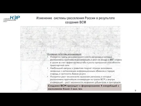 Изменение системы расселения России в результате создания ВСМ Основные гипотезы исследования Ускорятся