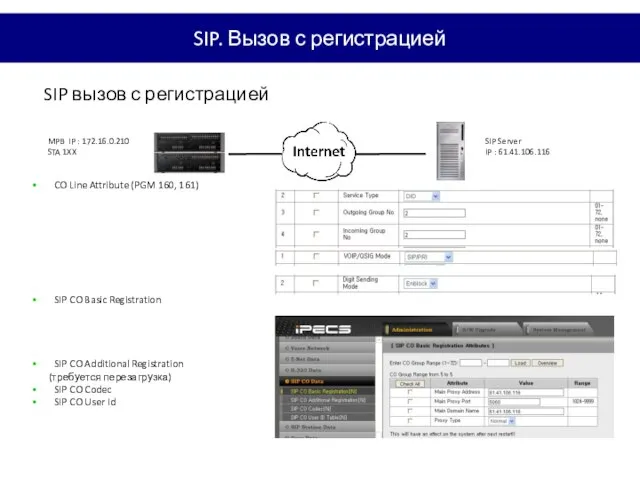 SIP вызов с регистрацией MPB IP : 172.16.0.210 STA 1XX SIP Server