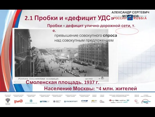 2.1 Пробки и «дефицит УДС» Пробки = дефицит улично-дорожной сети, т.е. превышение