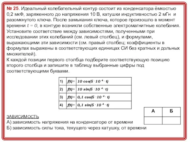 № 25. Идеальный колебательный контур состоит из конденсатора ёмкостью 0,2 мкФ, заряженного