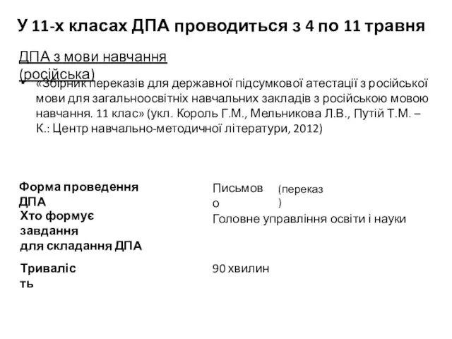 ДПА з мови навчання (російська) «Збірник переказів для державної підсумкової атестації з