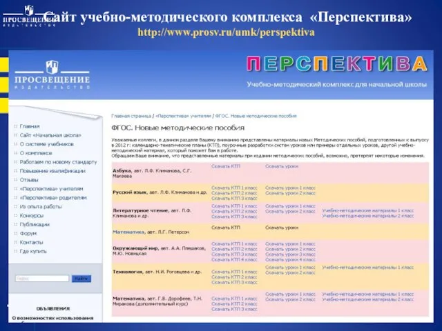 Сайт учебно-методического комплекса «Перспектива» http://www.prosv.ru/umk/perspektiva