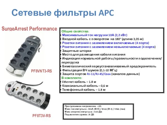 Пропускаемое напряжение: Макс ток импульса : 40кА (Ф-Н) / 30кA (Ф-3) /