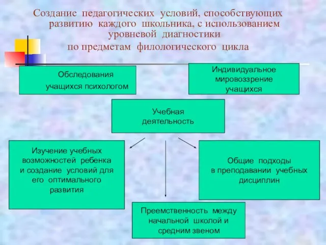 Создание педагогических условий, способствующих развитию каждого школьника, с использованием уровневой диагностики по