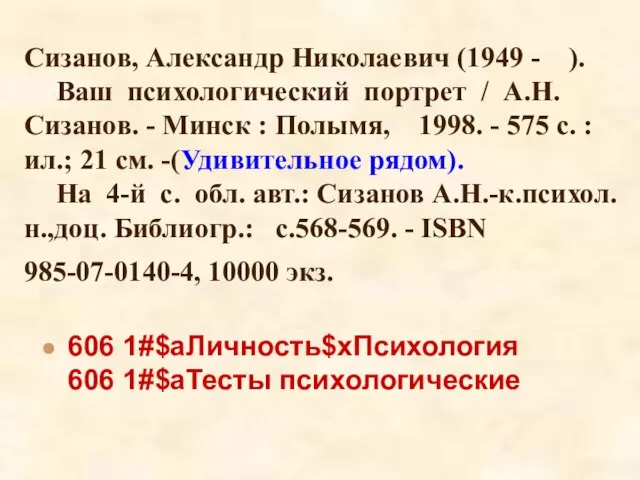 Сизанов, Александр Николаевич (1949 - ). Ваш психологический портрет / А.Н.Сизанов. -