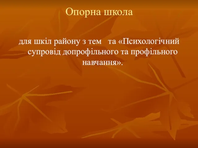 Опорна школа для шкіл району з тем та «Психологічний супровід допрофільного та профільного навчання».