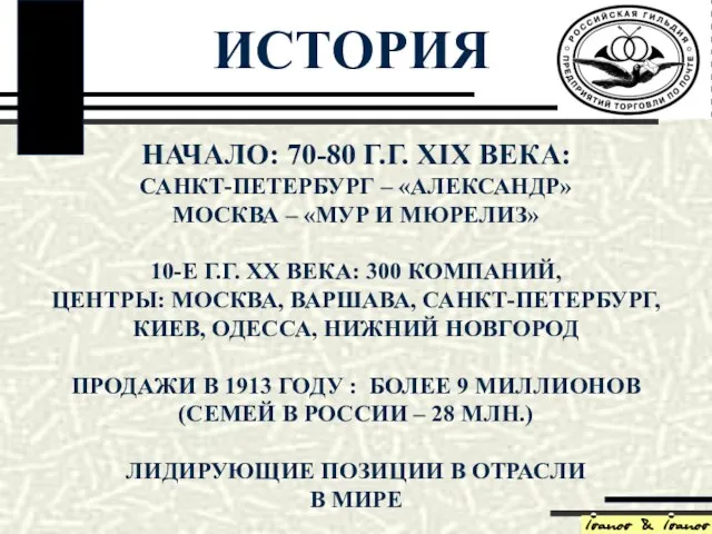 НАЧАЛО: 70-80 Г.Г. XIX ВЕКА: САНКТ-ПЕТЕРБУРГ – «АЛЕКСАНДР» МОСКВА – «МУР И