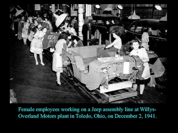 Female employees working on a Jeep assembly line at Willys- Overland Motors