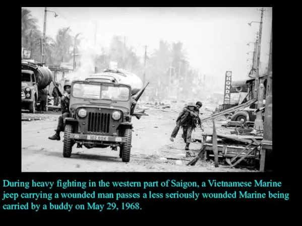 During heavy fighting in the western part of Saigon, a Vietnamese Marine