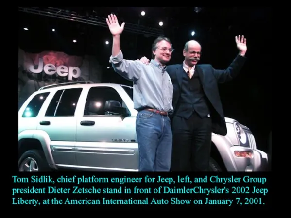 Tom Sidlik, chief platform engineer for Jeep, left, and Chrysler Group president