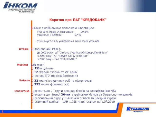 Коротко про ПАТ “КРЕДОБАНК” Заснований 1990 р. до 2002 року - АТ