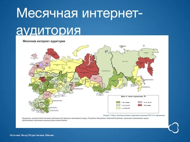 Месячная интернет-аудитория Источник: Фонд Общественное Мнение