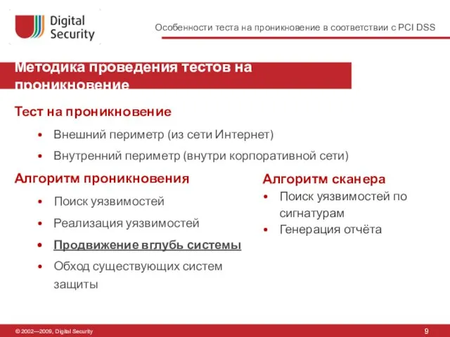 © 2002—2009, Digital Security Методика проведения тестов на проникновение 9 Тест на