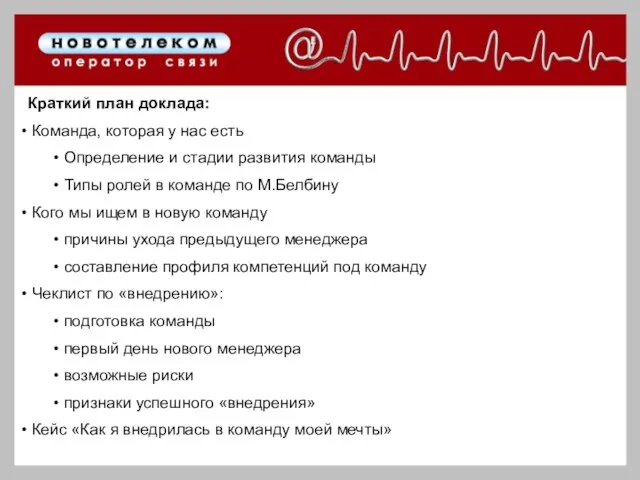 Краткий план доклада: Команда, которая у нас есть Определение и стадии развития