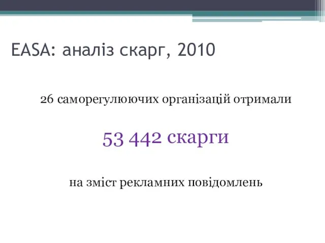 26 саморегулюючих організацій отримали 53 442 скарги на зміст рекламних повідомлень EASA: аналіз скарг, 2010