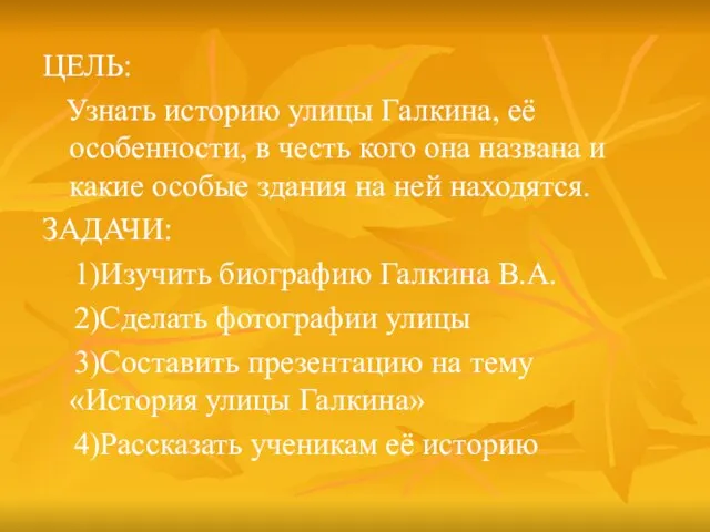 ЦЕЛЬ: Узнать историю улицы Галкина, её особенности, в честь кого она названа