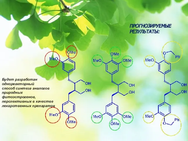 Будет разработан однореакторный способ синтеза аналогов природных фитоэстрогенов, перспективных в качестве лекарственных препаратов ПРОГНОЗИРУЕМЫЕ РЕЗУЛЬТАТЫ: