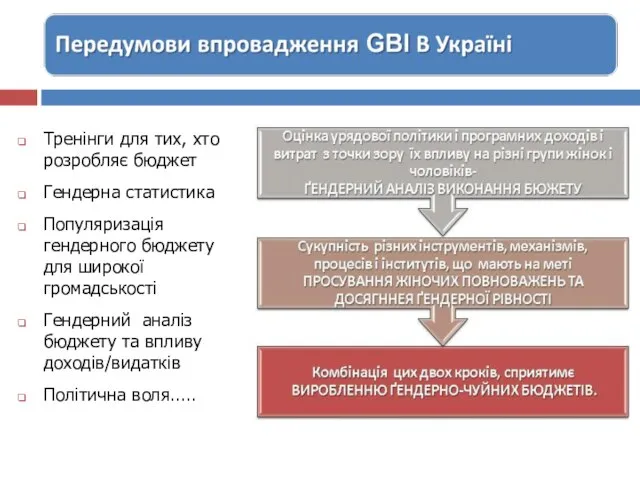 Тренінги для тих, хто розробляє бюджет Гендерна статистика Популяризація гендерного бюджету для