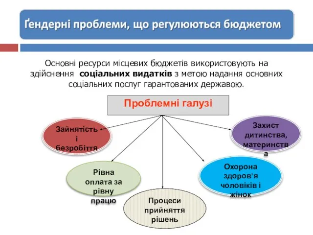 Проблемні галузі Зайнятість і безробіття Рівна оплата за рівну працю Охорона здоров'я