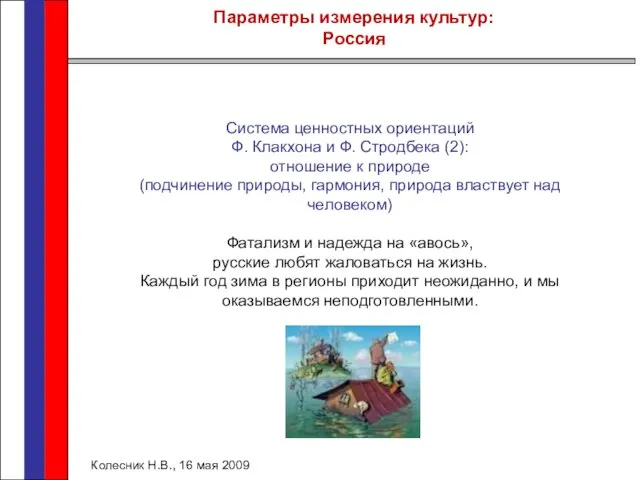 Параметры измерения культур: Россия Колесник Н.В., 16 мая 2009 Система ценностных ориентаций