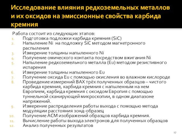 Исследование влияния редкоземельных металлов и их оксидов на эмиссионные свойства карбида кремния