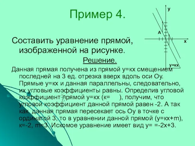 Пример 4. Составить уравнение прямой, изображенной на рисунке. Решение. Данная прямая получена