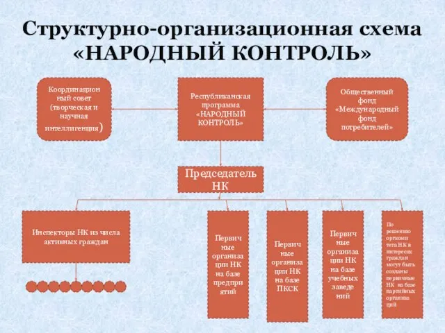 Структурно-организационная схема «НАРОДНЫЙ КОНТРОЛЬ» Республиканская программа «НАРОДНЫЙ КОНТРОЛЬ» Координацион ный совет (творческая