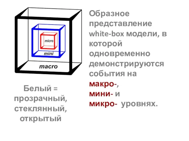 Белый = прозрачный, стеклянный, открытый Образное представление white-box модели, в которой одновременно