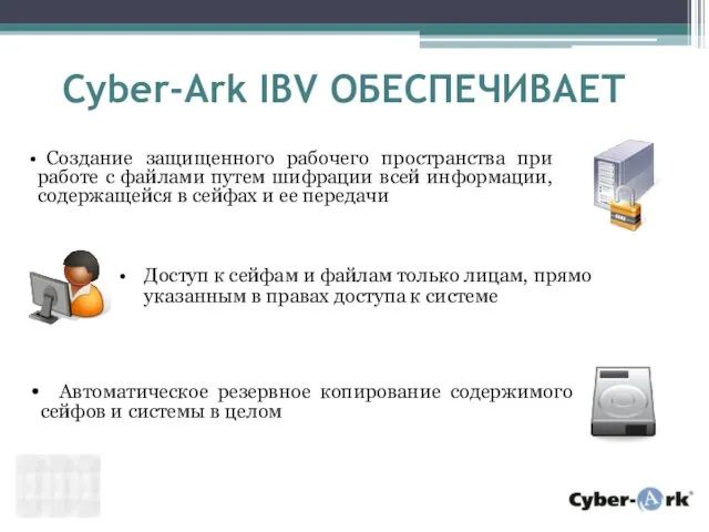 Cyber-Ark IBV ОБЕСПЕЧИВАЕТ Создание защищенного рабочего пространства при работе с файлами путем