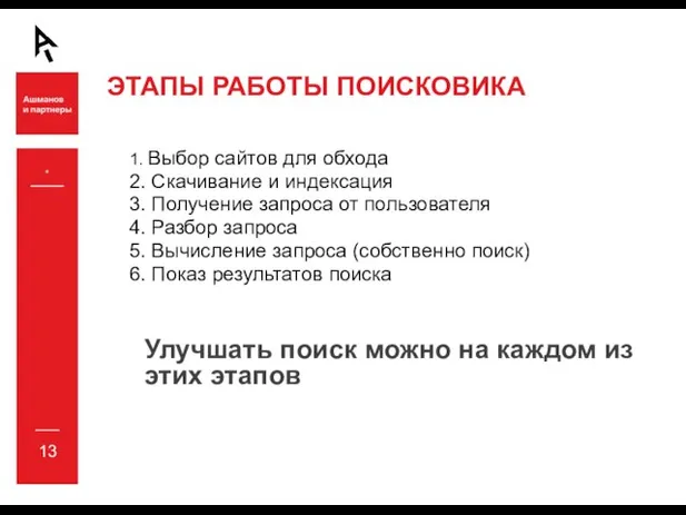 * ЭТАПЫ РАБОТЫ ПОИСКОВИКА 1. Выбор сайтов для обхода 2. Скачивание и