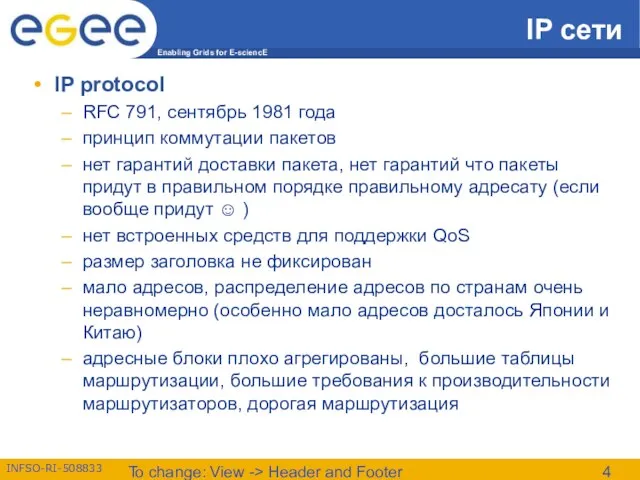 To change: View -> Header and Footer IP сети IP protocol RFC