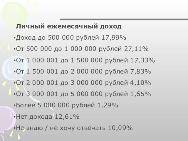 Личный ежемесячный доход Доход до 500 000 рублей 17,99% От 500 000