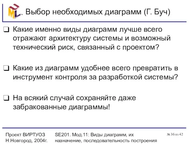 Проект ВИРТУОЗ Н.Новгород, 2004г. SE201. Мод.11: Виды диаграмм, их назначение, последовательность построения