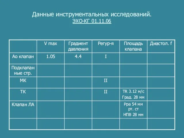 Данные инструментальных исследований. ЭХО-КГ 01.11.06