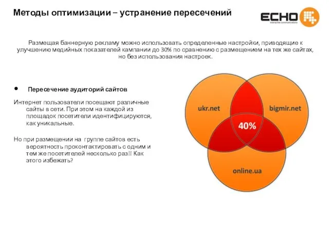 Методы оптимизации – устранение пересечений Размещая баннерную рекламу можно использовать определенные настройки,