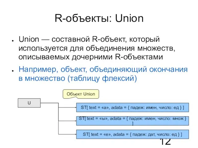 R-объекты: Union Union — составной R-объект, который используется для объединения множеств, описываемых