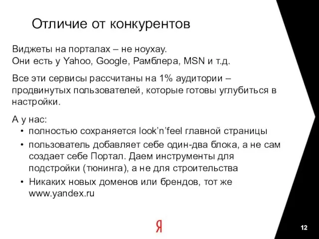 Отличие от конкурентов Виджеты на порталах – не ноухау. Они есть у