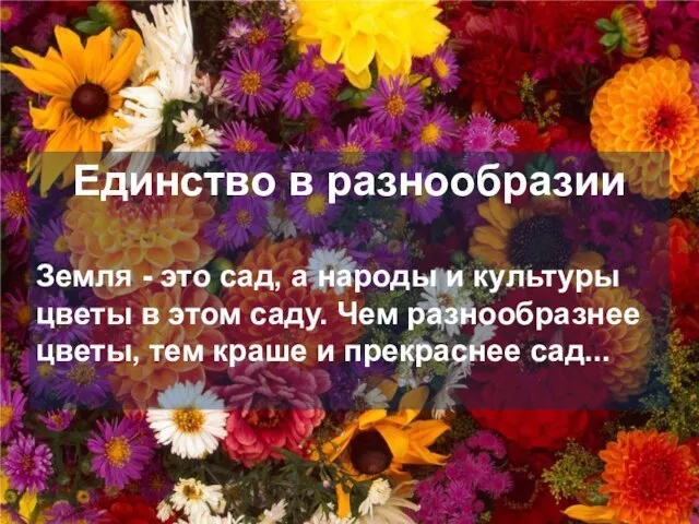 Единство в разнообразии Земля - это сад, а народы и культуры цветы