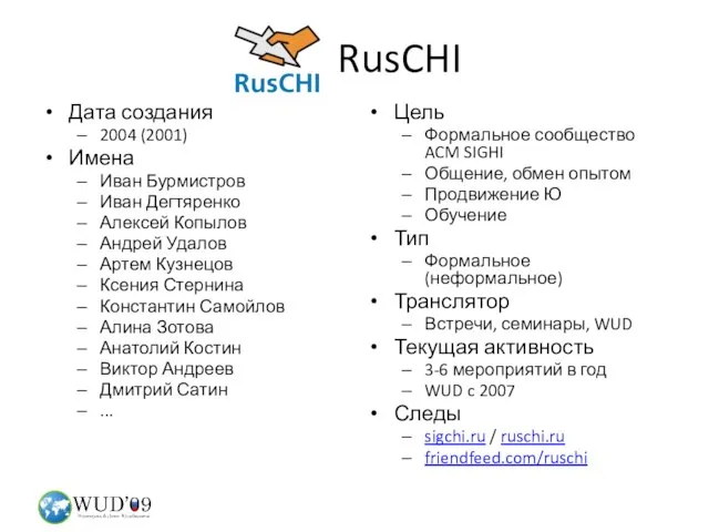 RusCHI Дата создания 2004 (2001) Имена Иван Бурмистров Иван Дегтяренко Алексей Копылов