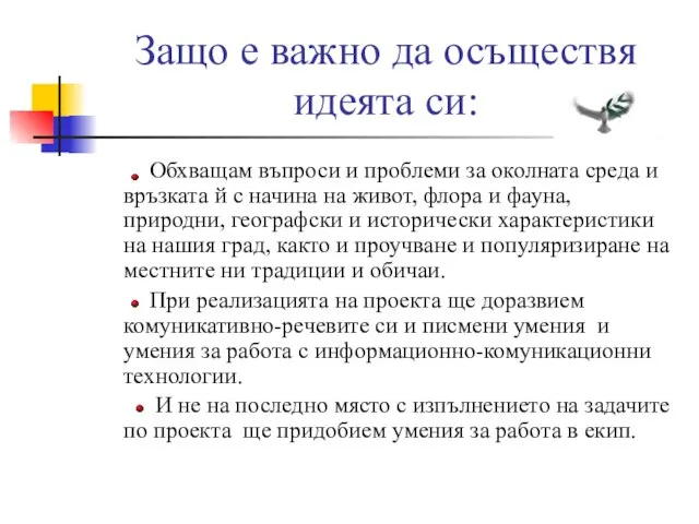 Защо е важно да осъществя идеята си: Обхващам въпроси и проблеми за