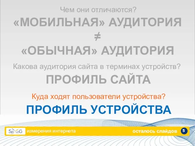 измерения интернета «МОБИЛЬНАЯ» АУДИТОРИЯ ≠ «ОБЫЧНАЯ» АУДИТОРИЯ Чем они отличаются? 5 ПРОФИЛЬ