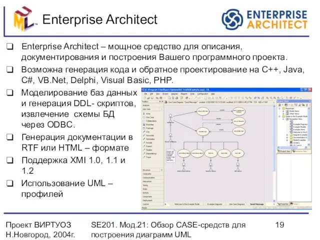 Проект ВИРТУОЗ Н.Новгород, 2004г. SE201. Мод.21: Обзор CASE-средств для построения диаграмм UML