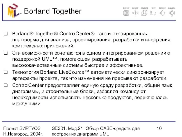 Проект ВИРТУОЗ Н.Новгород, 2004г. SE201. Мод.21: Обзор CASE-средств для построения диаграмм UML