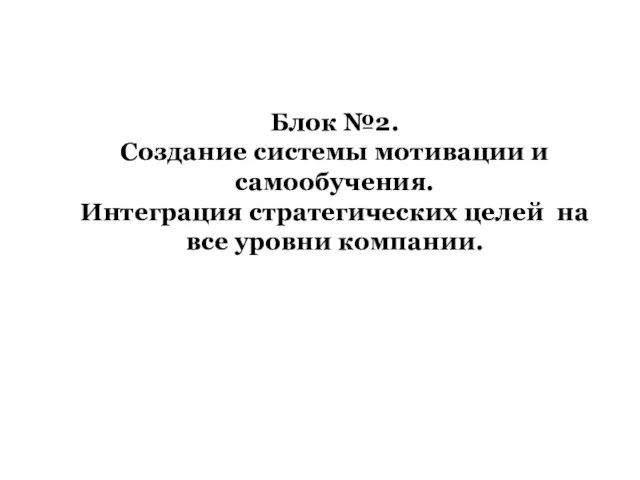 Блок №2. Создание системы мотивации и самообучения. Интеграция стратегических целей на все уровни компании.