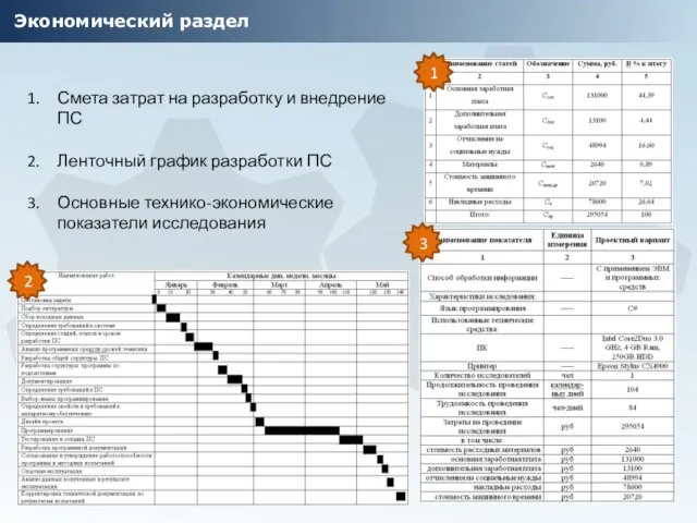 Экономический раздел Смета затрат на разработку и внедрение ПС Ленточный график разработки