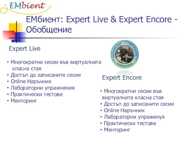 ЕМбиент: Expert Live & Expert Encore - Обобщение Expert Encore Многократни сесии