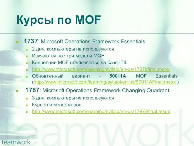 Курсы по MOF 1737: Microsoft Operations Framework Essentials 2 дня, компьютеры не
