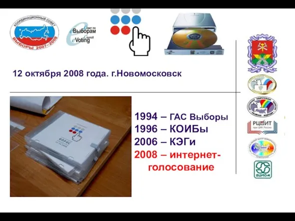12 октября 2008 года. г.Новомосковск 1994 – ГАС Выборы 1996 – КОИБы