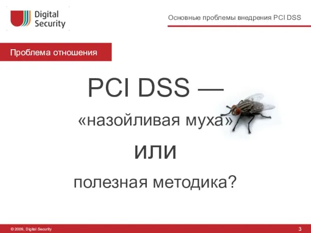 3 Основные проблемы внедрения PCI DSS © 2009, Digital Security Проблема отношения