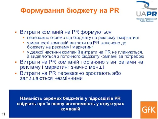 Формування бюджету на PR Витрати компаній на PR формуються переважно окремо від